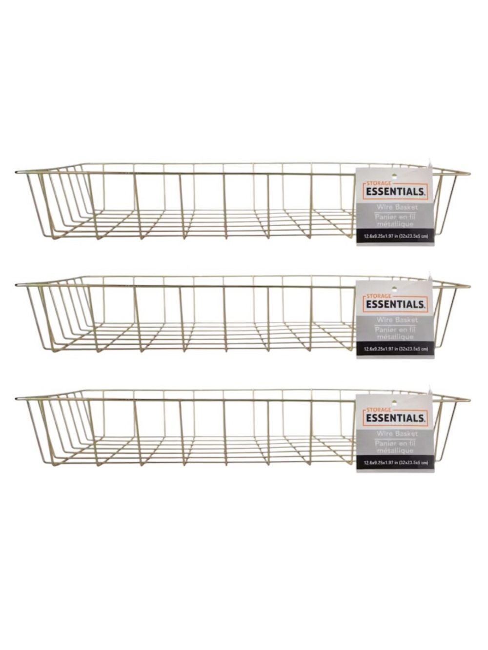3 Pack Essentials Gold Wire Rectangular Tray Baskets NWT
